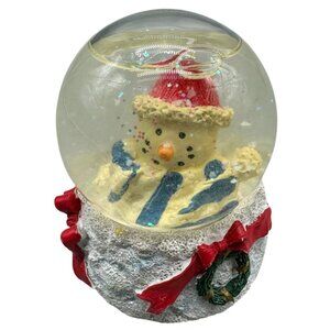 K's Collection Snowman Christmas Snow Globe With Red Bow & Wreath Base READ